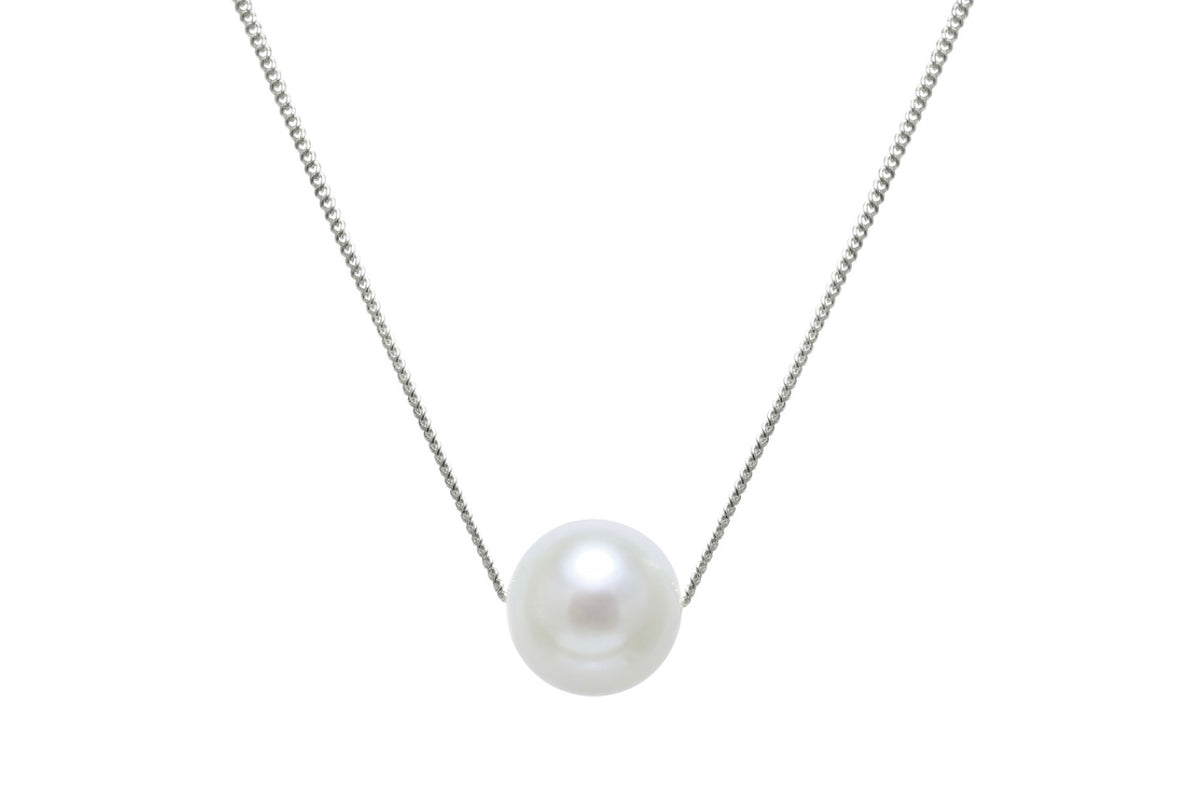 9ct white gold floating pearl necklace