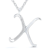 9ct white gold diamond initial X necklace 16-18 inch curb chain.