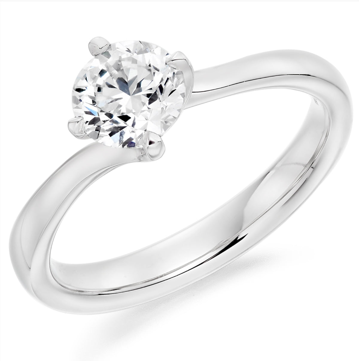 Platinum round brilliant cut diamond twist solitaire ring