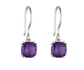 Silver amethyst cushion cut drop earrings