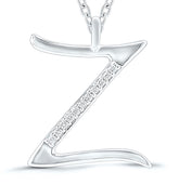 9ct white gold diamond initial Z necklace 16-18 inch curb chain.