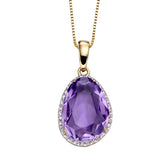9ct yellow gold amethyst and diamond halo necklace