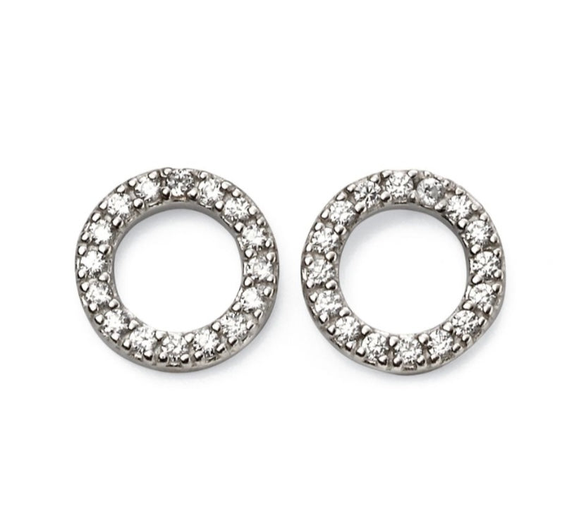 Silver pave open circle stud earrings