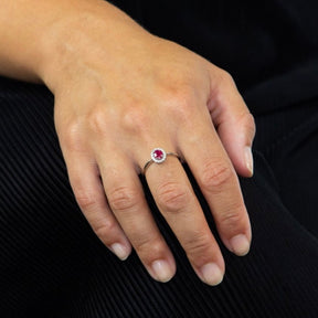 9ct white gold ruby and diamond halo ring