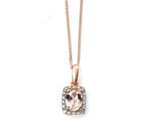 9ct rose gold morganite and diamond halo necklace