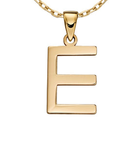 9ct yellow gold initial E necklace