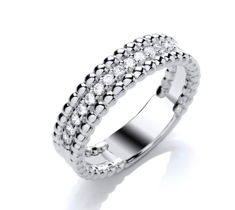 9ct white gold certified diamond band with modern beaded edge ring