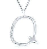 9ct white gold diamond initial Q necklace 16-18 inch curb chain.