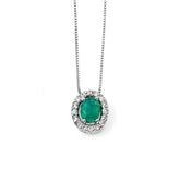 9ct white gold emerald and diamond halo floating necklace