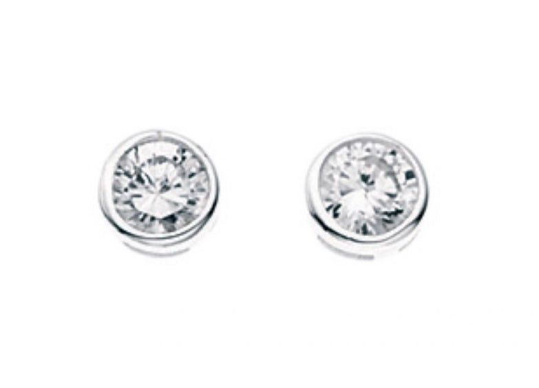 Silver small round brilliant cz bezel set stud earrings