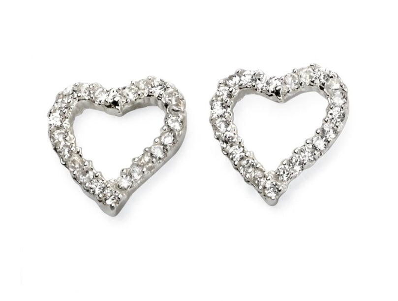 Silver pave cz open heart stud earrings