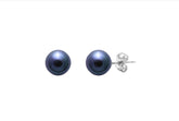 Silver black pearl stud earrings