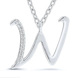 9ct white gold diamond initial W necklace 16-18 inch curb chain.