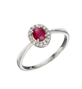 9ct white gold ruby and diamond halo ring