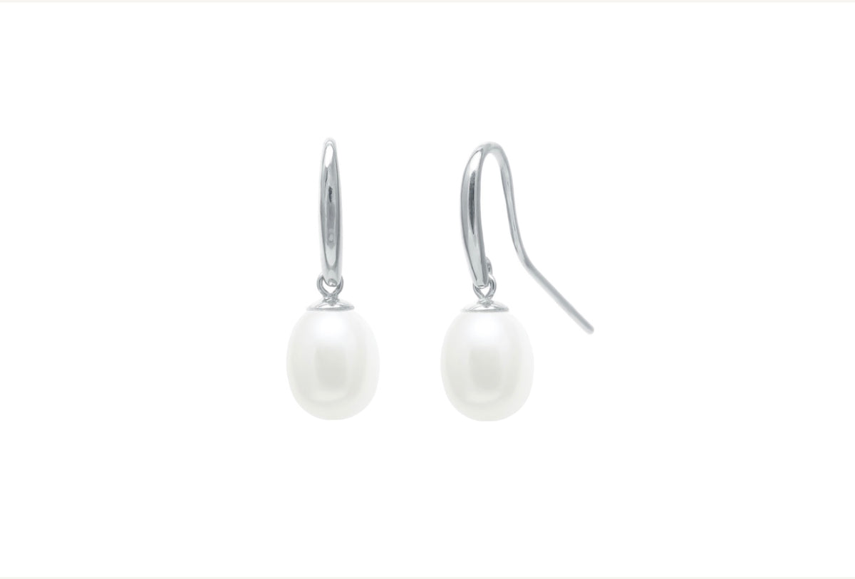 Silver teardrop pearl drop earrings