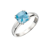 Silver blue topaz cushion cut double claw ring