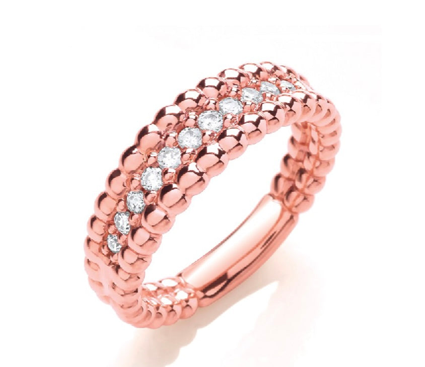 9ct rose gold certified diamond band with a modern beaded edge ring