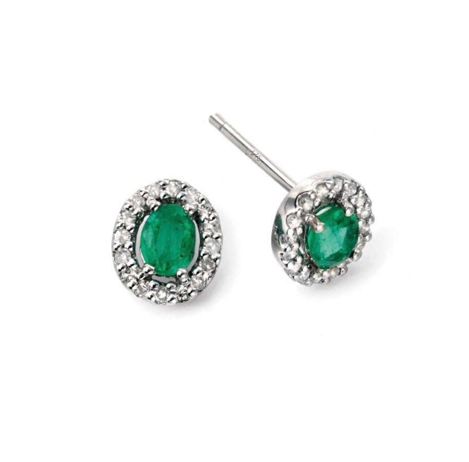 9ct white gold emerald and diamond halo stud earrings