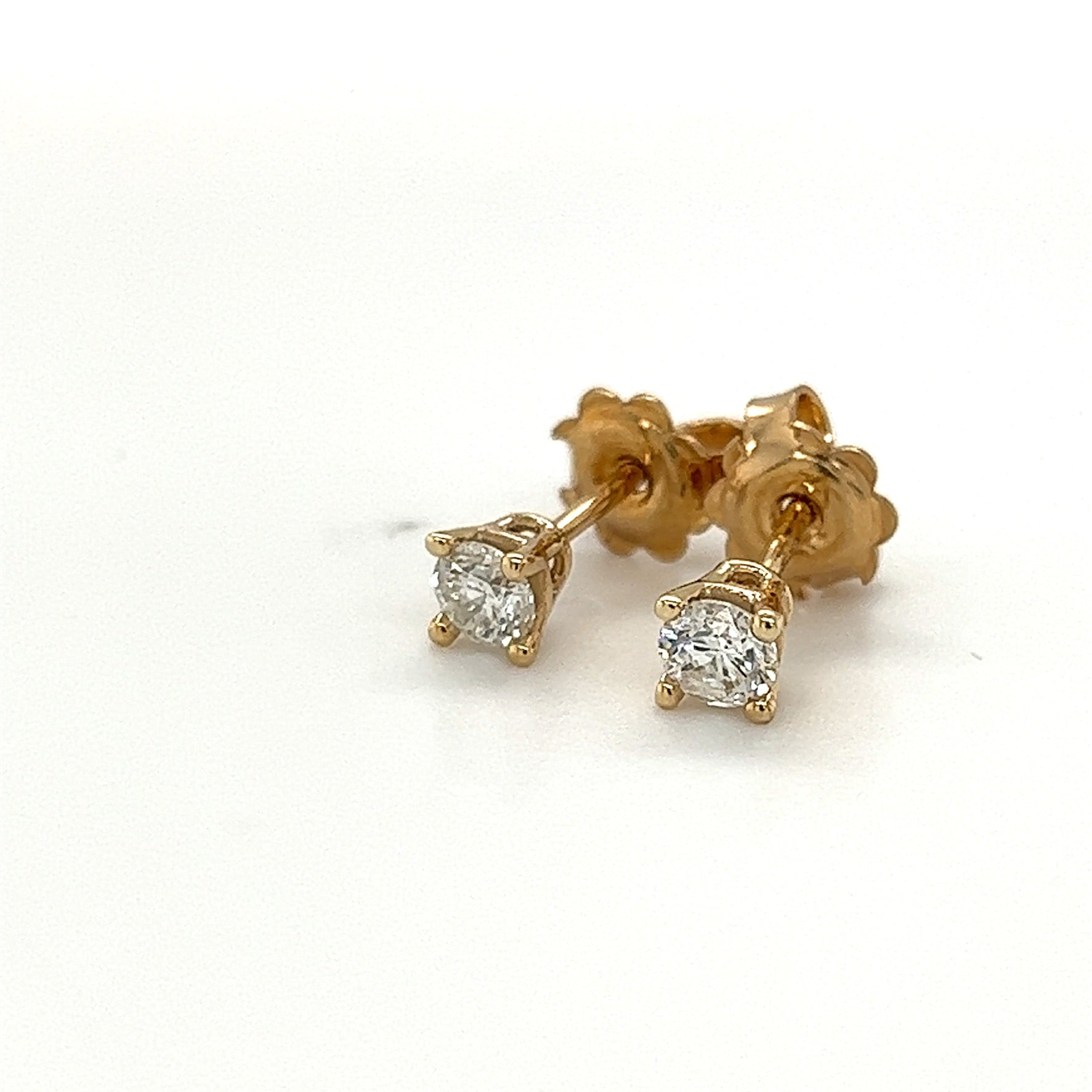 9ct yellow gold round brilliant 4 claw diamond stud earrings 0.25