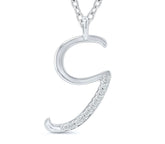 9ct white gold diamond initial G necklace 16-18 inch curb chain.