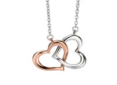 Silver double heart link necklace with rose gold plating
