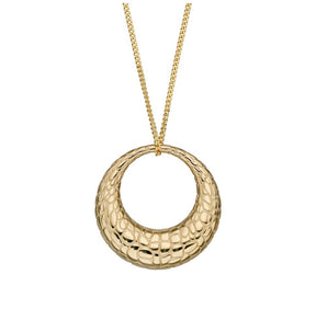 9ct yellow gold snake skin texture open circle necklace