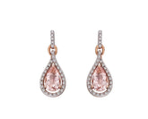9ct rose gold teardrop morganite and diamond halo drop earrings