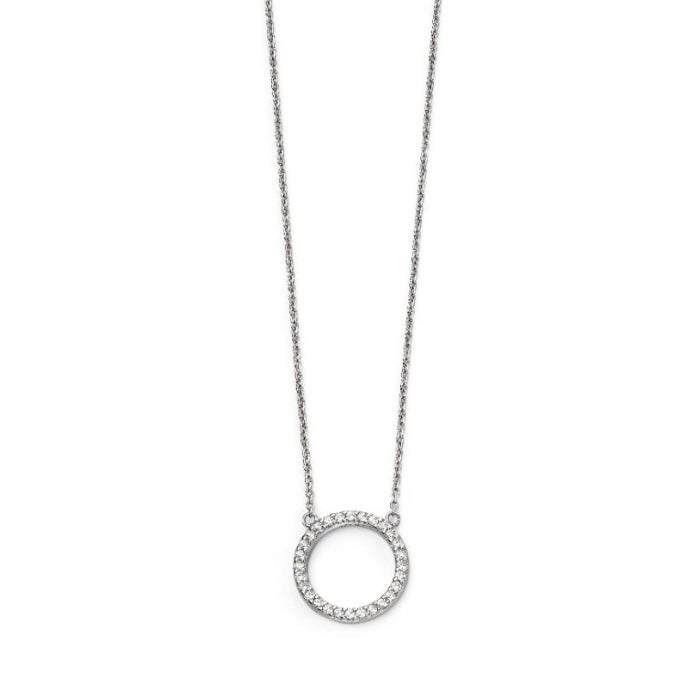Silver pave open circle necklace