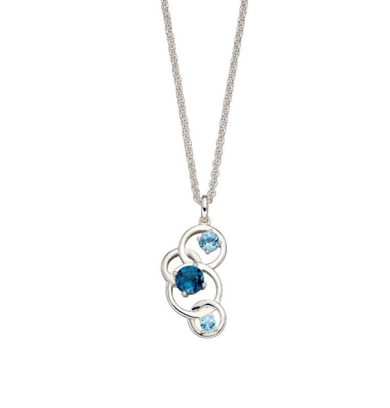 Silver multi blue topaz linked circle necklace