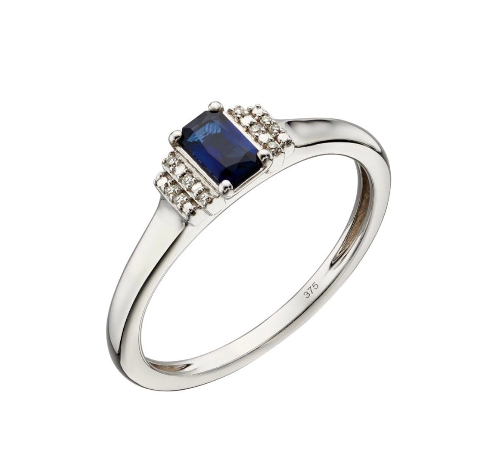9ct white gold sapphire and diamond ring