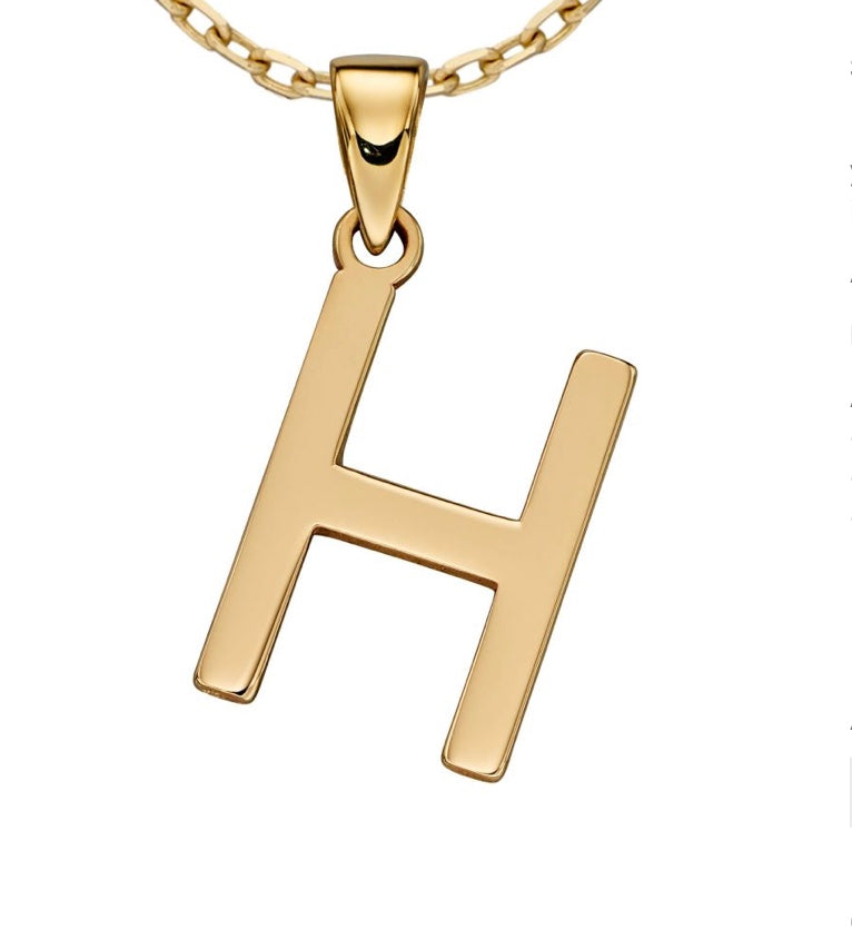 9ct yellow gold initial H necklace