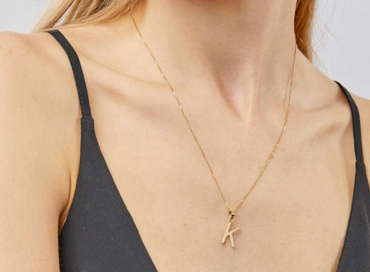 9ct yellow gold initial K necklace