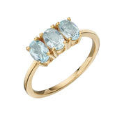 Yellow gold plated blue topaz trilogy ring