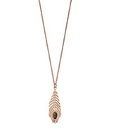 Rose gold plated silver feather longline necklace with black mother of pearl