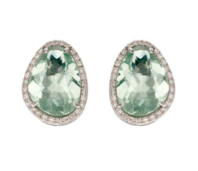 9ct white gold green fluorite and diamond halo stud earrings