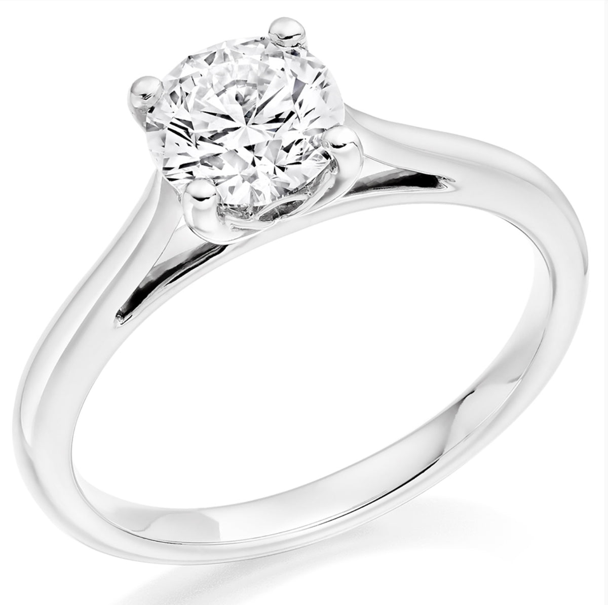 Platinum round brilliant cut diamond 4 claw solitaire ring