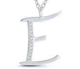 9ct white gold diamond initial E necklace 16-18 inch curb chain.