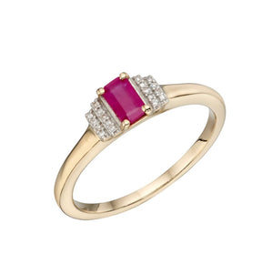 9ct yellow gold ruby and diamond ring