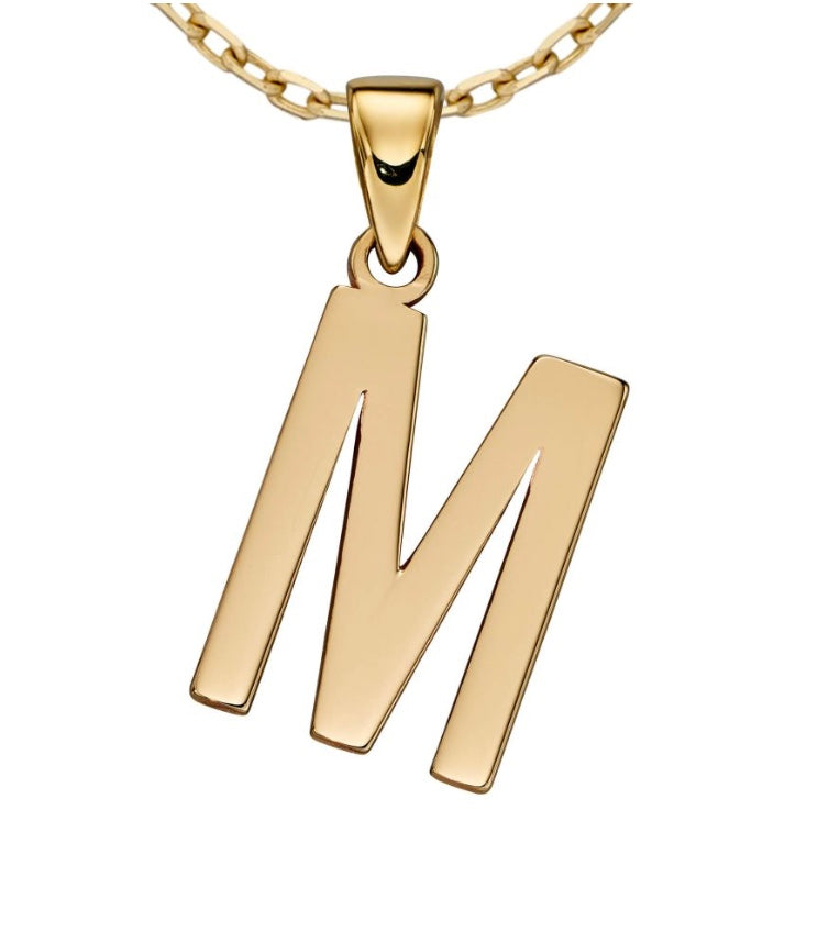 9ct yellow gold initial M necklace