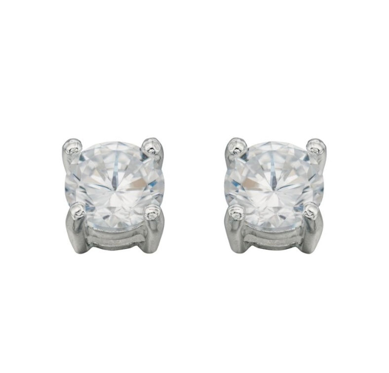 Silver round brilliant cz 4 claw set stud earrings