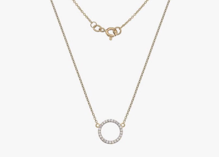9ct yellow gold cz open circle necklace