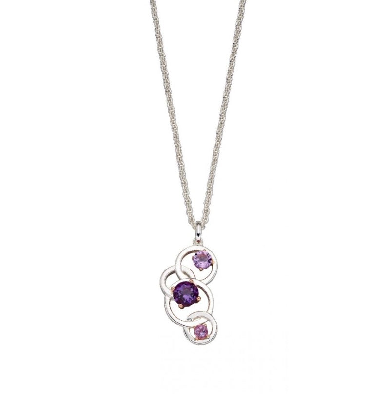 Silver multi amethyst open circle necklace