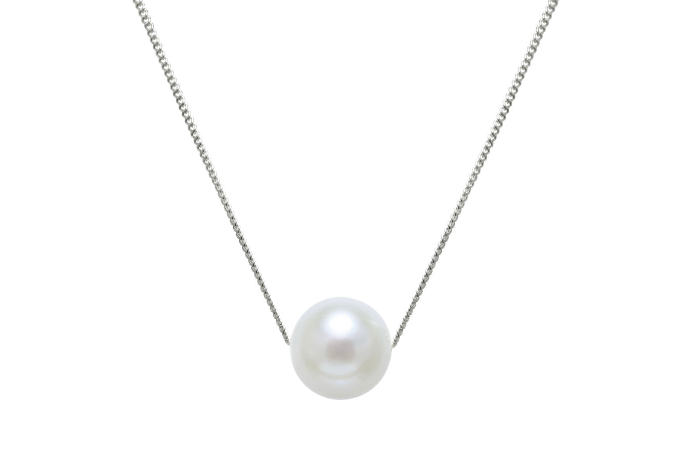 Silver white pearl floating necklace