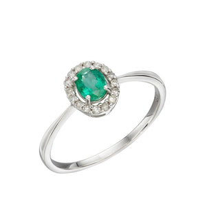 9ct white gold emerald and diamond halo ring