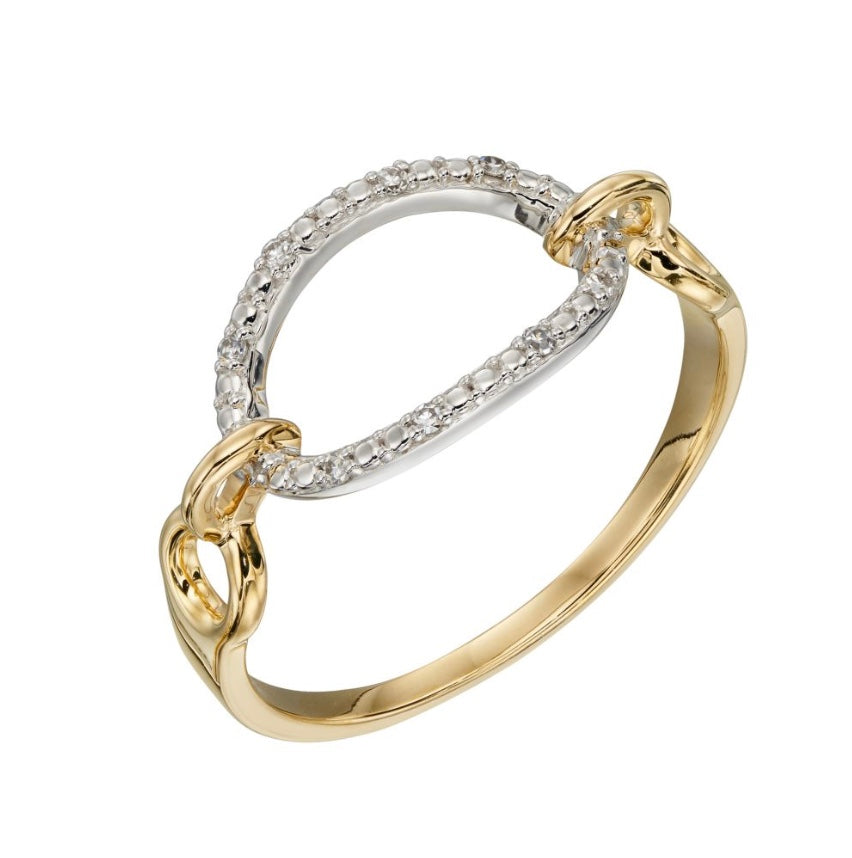 9ct yellow gold diamond set open oval bar ring