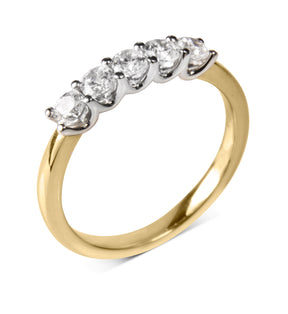 Brilliant round cut diamond classic five stone claw set eternity ring