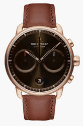 Pioneer 42mm Rose gold plate brown sunray Dial with Brown Leather Watch Strap