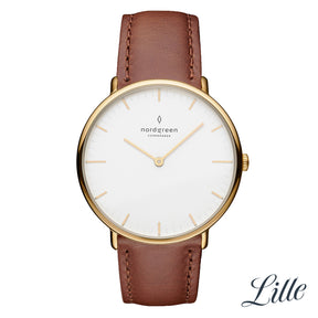 Native 32mm Gold White Dial with Brown Leather Watch Strap