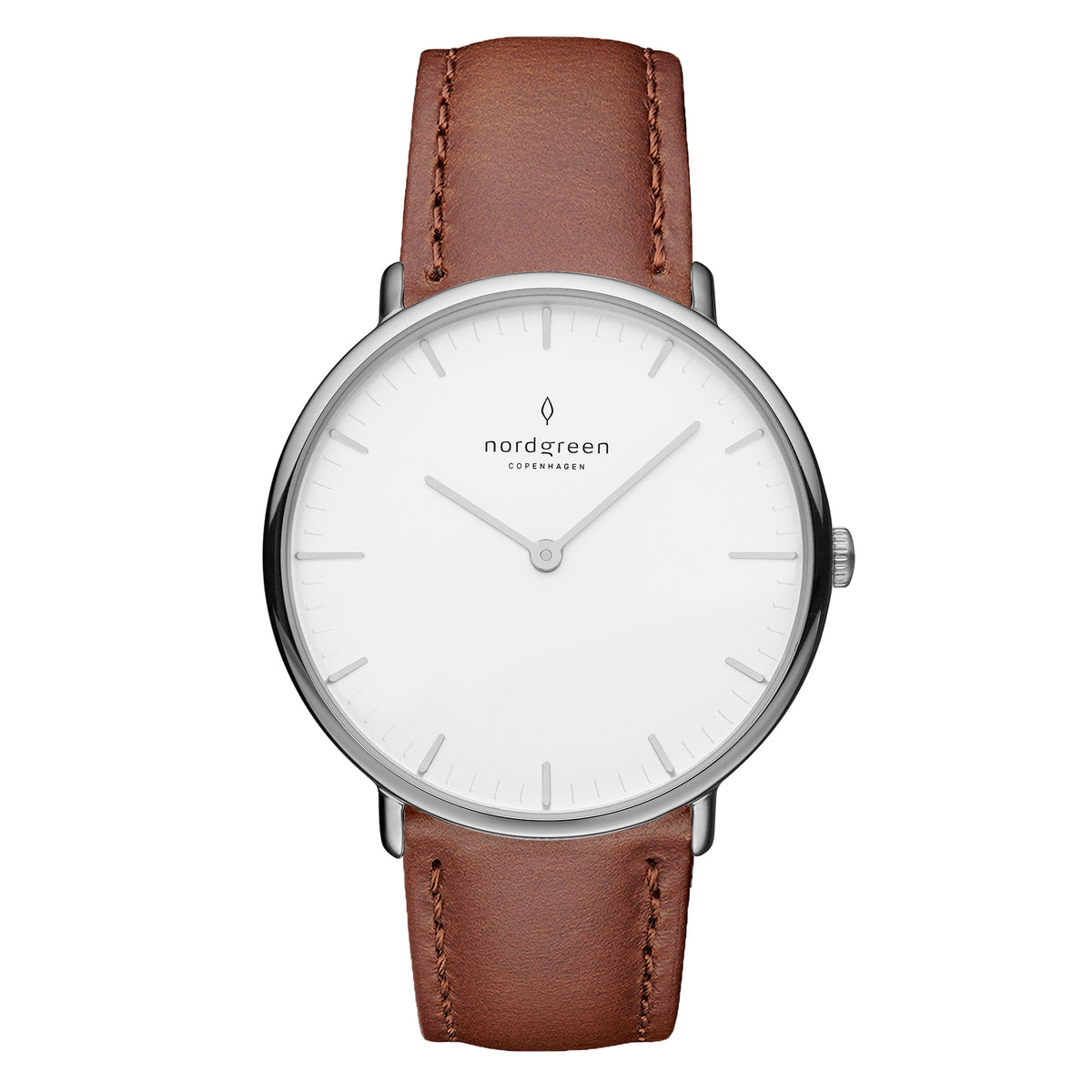 Native 40mm Silver White Dial with Brown Leather Watch Strap
