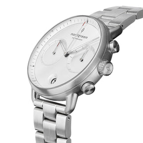 Pioneer 42mm Silver White Dial with Silver 3-Link Watch Strap